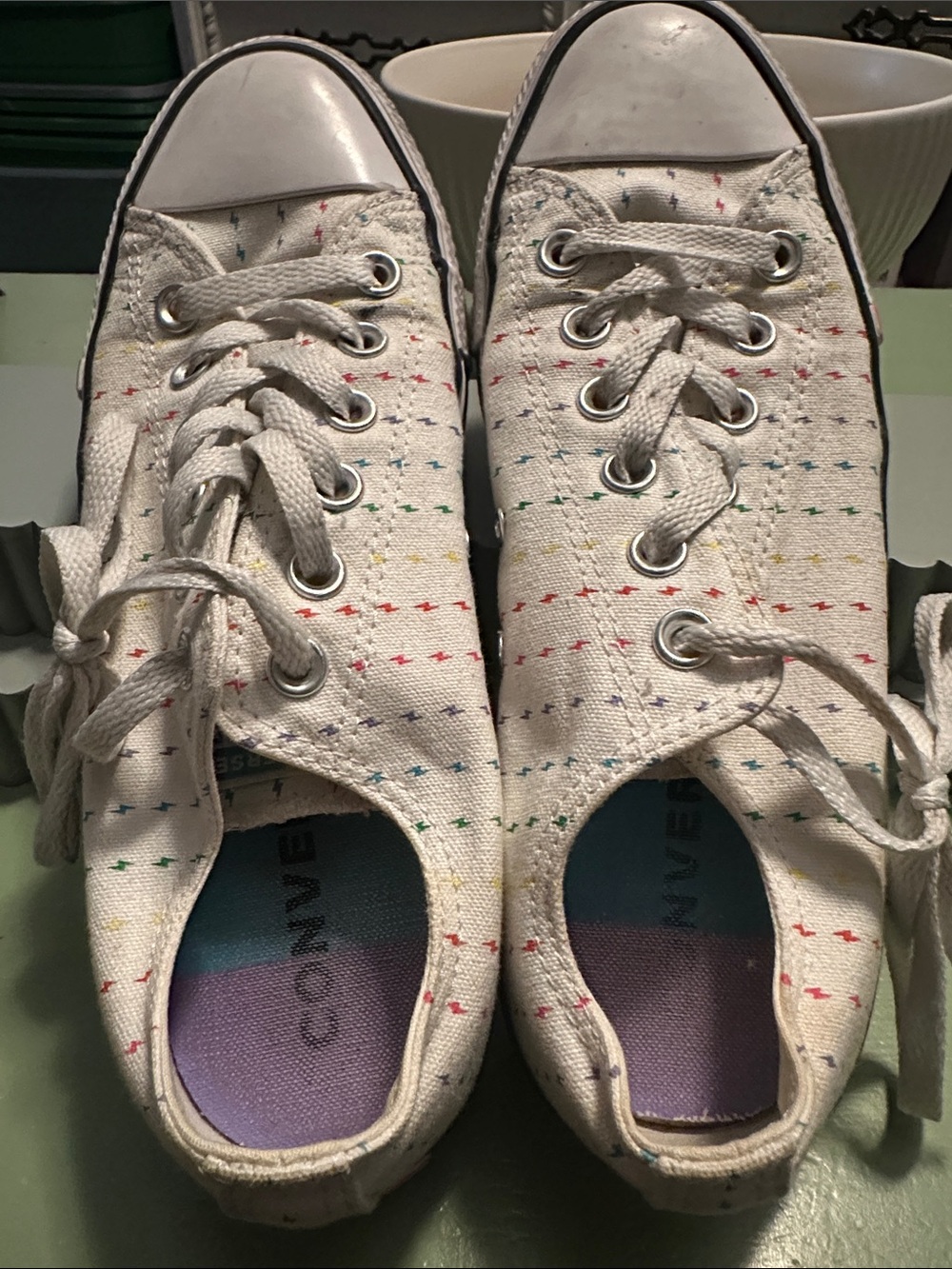 White Womens PRIDE converse  Sneakers with Rainbow Accents